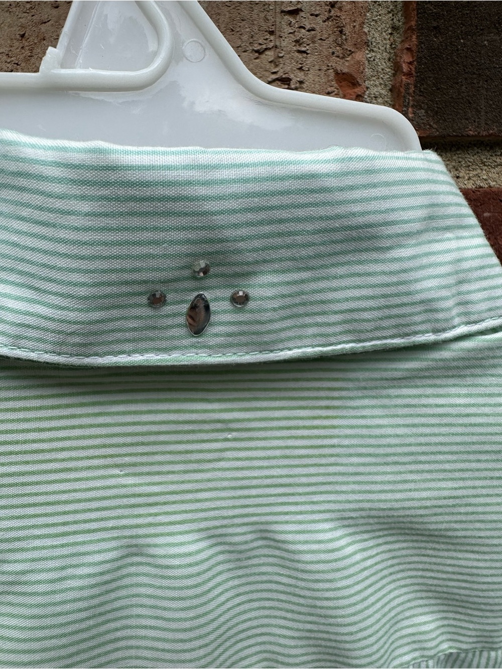 MiLi Designs? Woman's S Green Stripe Floral Appliqué Button Up Long Sleeve Shirt - Picture 9 of 9